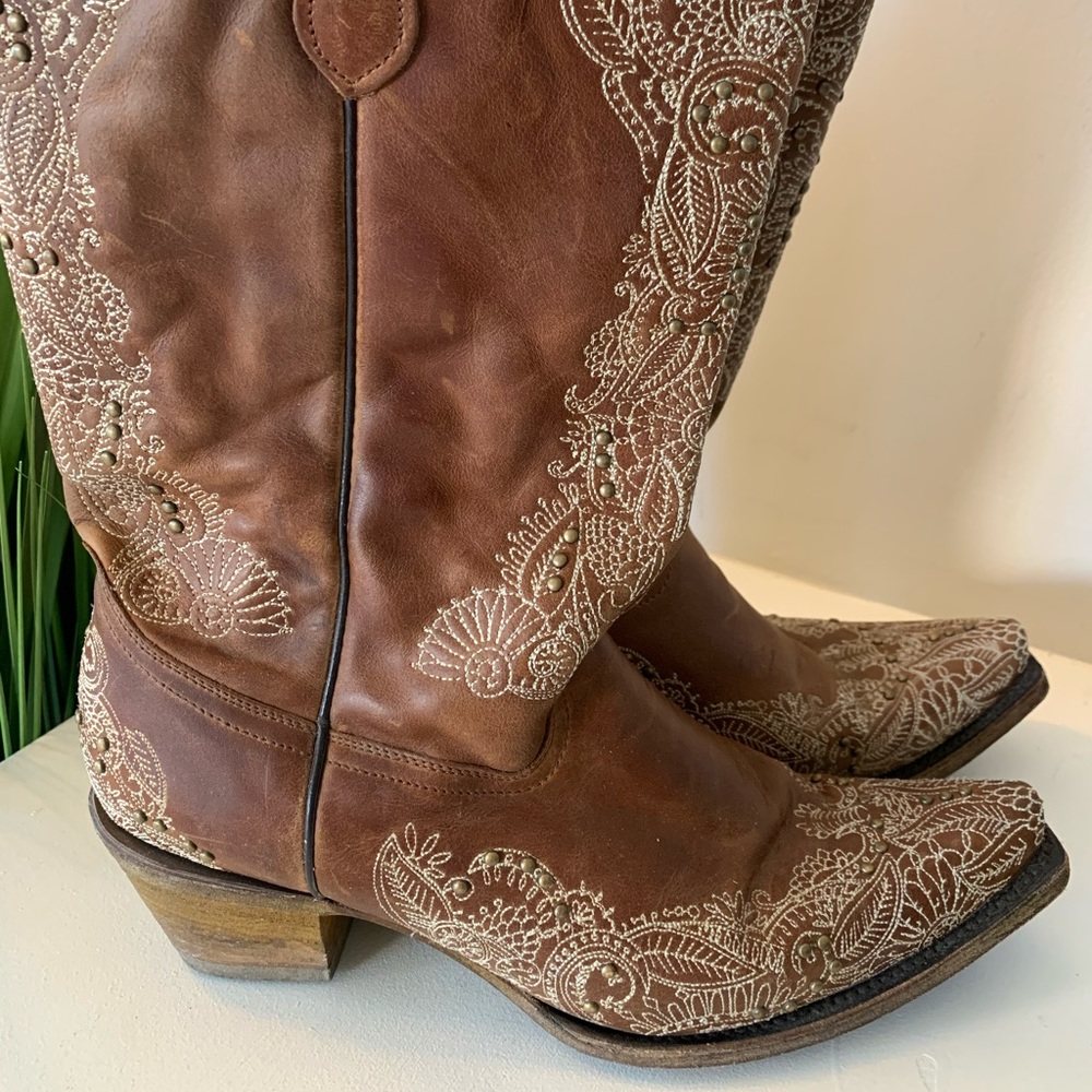 Corral Embroidered Leather Cowboy Boots size 10 - Picture 4 of 9